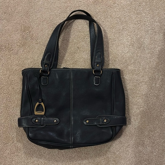 Chaps Handbags - Chaps Black Leather Shoulder Bag